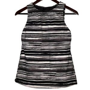 Lands End Womens Black & White Striped High-Neck Tankini Swim Top Size 8 Nylon/S